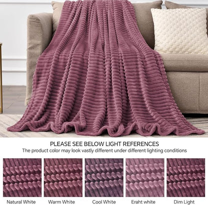 BEDELITE 3D Ribbed Jacquard Plum Fleece Throw Blanket - Image 5