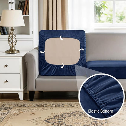 Hokway Velvet Couch Cushion Covers Water Resistant Seat Covers Stretch Sofa - Image 5