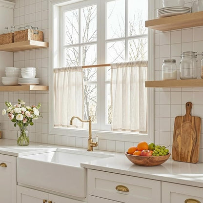 MYSKY HOME Semi Sheer Natural Linen Curtains 36 Inch Length 2 Panels, Light - Image 3