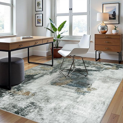 6x9 Area Rugs for Living Room Washable Bedroom Dining Room Black Gold | Modern - Image 3