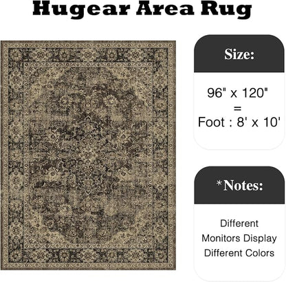 8x10 Brown Retro Floral Washable Area Rug - Image 2