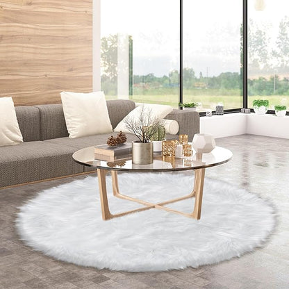 4 ft Fluffy White Round Rug for Bedroom, Furry Faux Sheepskin Fur White Circle - Image 5