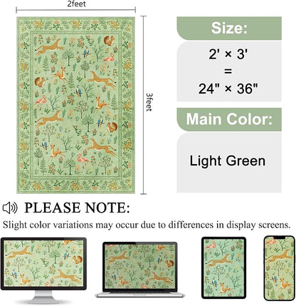 DUKINO 2x3 Entryway Rug, Washable Door Mat Animal Kitchen Rug, Light Green | - Image 2