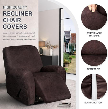 ANARACHON Leather Look Recliner Chair Covers, 4-Pieces Stretch Recliner Cover - Image 5