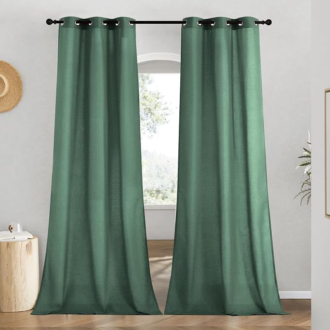 NICETOWN Linen Olive Green Window Curtains 84 inches Long, Grommet Thick Linen by NICETOWN