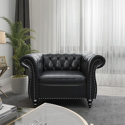 2 Piece Living Room Set, Chesterfield Leather Sofa Couch Chair - Image 5