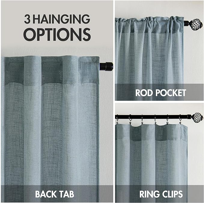 MIULEE Dusty Blue Linen Curtains 42x63 Inch 2 Panel - Image 3