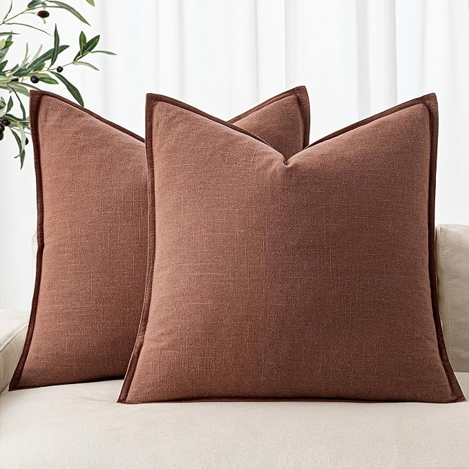 MIULEE Decorative Linen Pillow Covers 20x20 Inch Rust Red | Boho Farmhouse​ by MIULEE