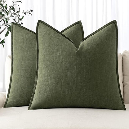 MIULEE Decorative Linen Euro Sham Pillow Covers 24x24 Dark Olive Green | Boho by MIULEE
