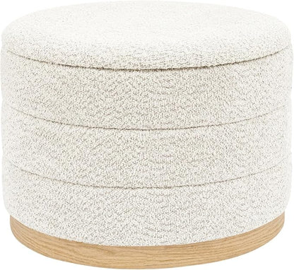 Round Storage Ottoman with Tray Lid, Folding Chenille Fabric Footrest with by ZOLANOful