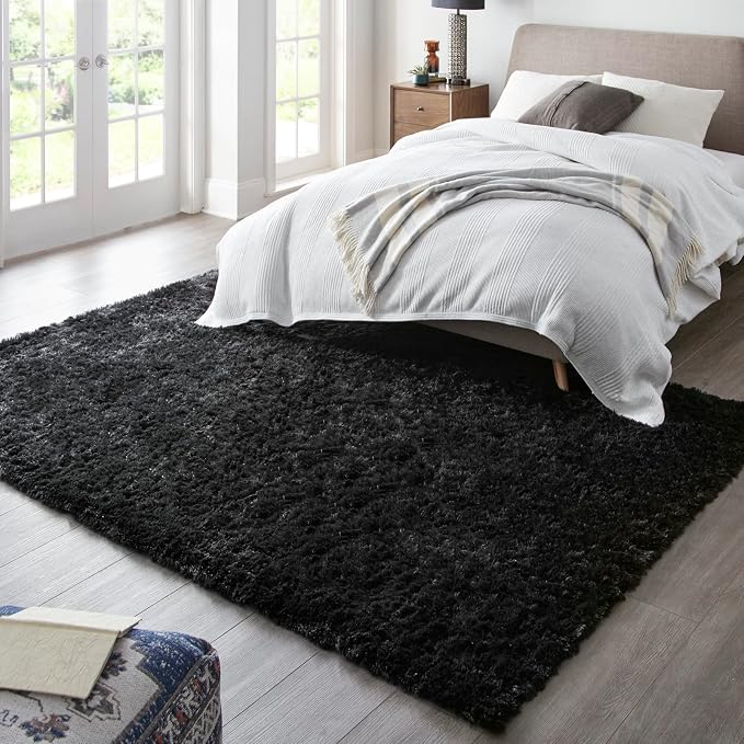 Ophanie 7x10 Black Area Rugs for Living Room, Large Shag Bedroom Carpet - Image 3