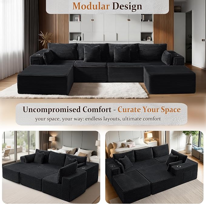 138" Cloud Sectional Couch, Comfort U Shaped Boneless Couch - Image 6