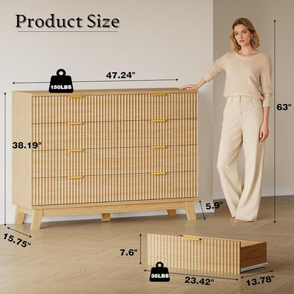BORNOON Fluted 8 Drawer Tall Dresser, 47.2" Wide Modern Boho Chest of Drawers - Image 2