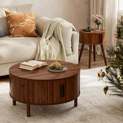 ZttRiee Side Table with Sliding Door & Cabinet, End Table - Image 6