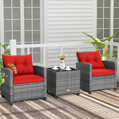 COSTWAY 3PCS Patio Furniture Set, PE Rattan Wicker Sofa w/Washable Cushion and - Image 2