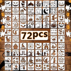 72 PCS 3x3 Inch Halloween Stencils for Painting - Pumpkin, Ghost, Bat, Spider Web Witch Skull Reusable Halloween Painting Templates on Wood, Glass, Fabric, Window Door Decor DIY Decoration