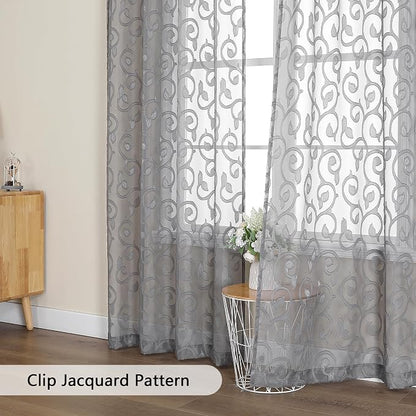 Furman Grey Sheer Curtains 54 Inch Length 2 Panels Set - Image 6
