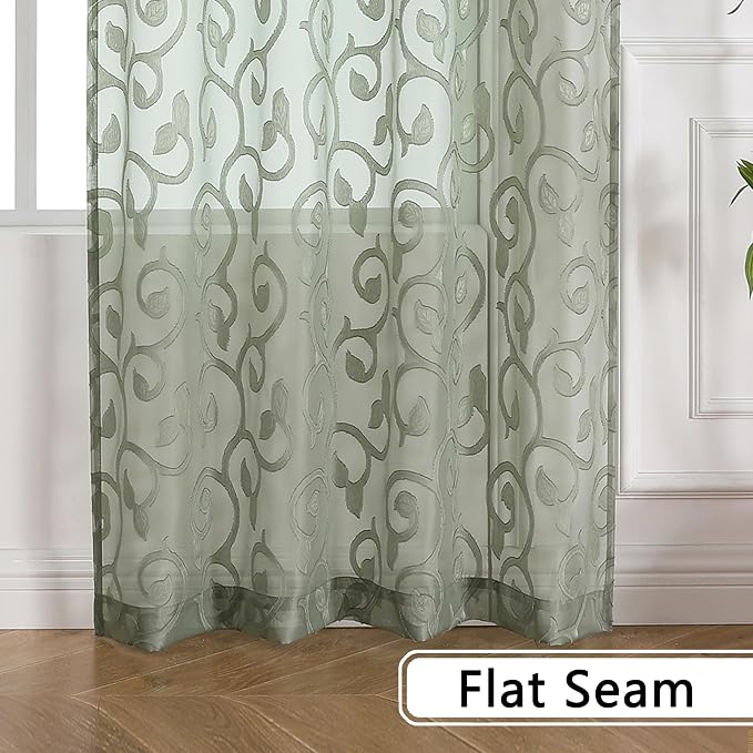 Furman Extra Long Sheer Sage Green Curtains 96 inches Long - Image 6