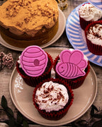 BAKERLOGY Bee Happy - Mini 2" Cookie Cutter & Stamp Set - Cute Bee & BeeHive Design for Easter & Spring Cookies, Cupcakes & Fondant Decorations