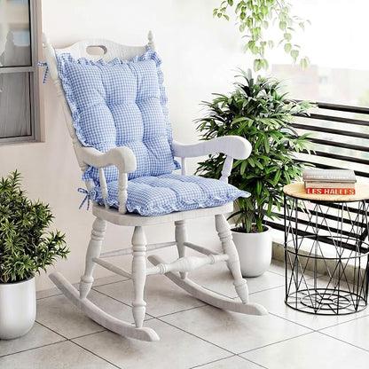 Lewtemi 2 Set Blue Gingham Rocking Chair Cushion Village Ruffled Rocking Chair - Image 4