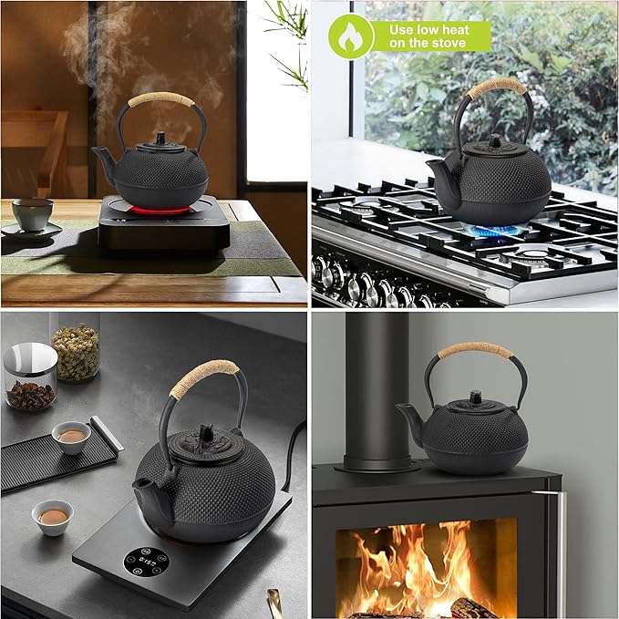 suyika Japanese Tetsubin Cast Iron Teapot Tea Kettle pot with Stainless Steel Infuser for Stovetop Safe Coated with Enameled Interior 22 oz/650 ml