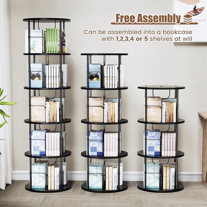 ALLSTAND 5 Tier Rotating Bookshelf, 360 ° Display Stackable Spinning Bookshelf - Image 5