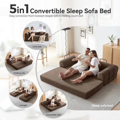 Convertible Modular Sleeper Sofa Bed, Mid Century Modern Decor Love Seat Memory - Image 4