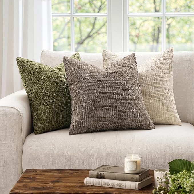 MIULEE Chenille Textured Throw Pillow Covers Taupe Grey 20x20 Set of 2 | Slubby - Image 4