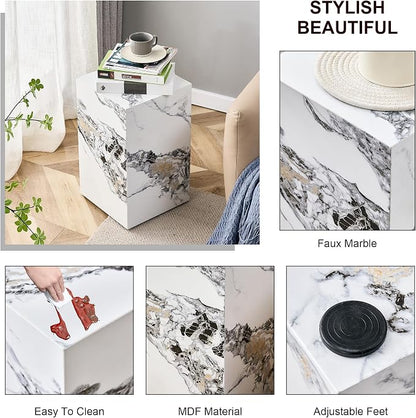 White Marble Rectangular End Coffee Table, Modern Elegant Bedside Nightstand - Image 3