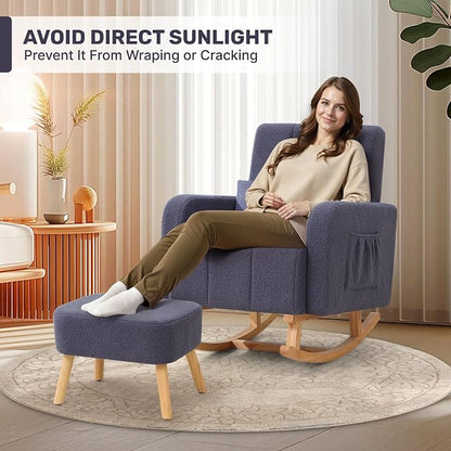 HCHAIRH Rocking Chair with Ottoman, Upholstered Glider Rocker with High - Image 7