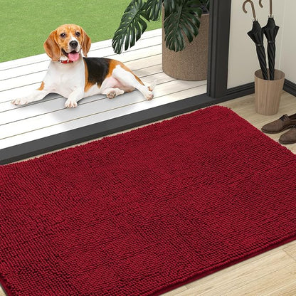 OLANLY Dog Door Mat for Muddy Paws 47x32, Super Absorbent Chenille Mud Mat | Red by OLANLY