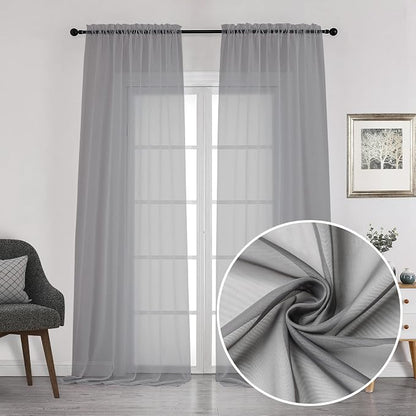 Chyhomenyc Charcoal Grey Sheer Curtains 108 Inch Length 2 Panels, Extra Long by Chyhomenyc