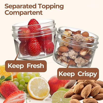 ComSaf Overnight Oats Containers with Lids (16OZ+4OZ, 2PCS) On-The-Go Dual-Laryer Yogurt Parfait Cups with Dry and Wet Separation Mason Jars for Chia Pudding Cereal Nut Fruit Meal Prep Salad