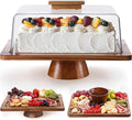 HBlife Cake Stand with Lid (16.5"), Multifunctional Cake Stand with Acrylic Dome Rectangular Acacia Wood 2-in-1 Cake Plate Display Stand with Cover for Baking Gifts, Birthday Kitchen Parties, Weddings
