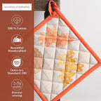 Maison d' Hermine Pot Holders Set 100% Cotton Heat Resistant Potholders 8" x 8" Hot Pads with Loop BBQ, Cooking, Baking, Grilling, Kitchen, Handling Hot Pans (Pack of 2, Colors of Autumn)