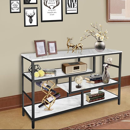 AT-VALY Console Table with Storage Shelves, Sofa Table Entryway Table with Faux - Image 5