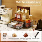 Coffee Bar Organizer with K Cup Holder,Coffee Pod Drawer Holder for 24 Pod Capacity, Storage Drawer with Dispoable Cups & Lids Holder, Coffee Bar Station Organier for Countertop, Kitchen