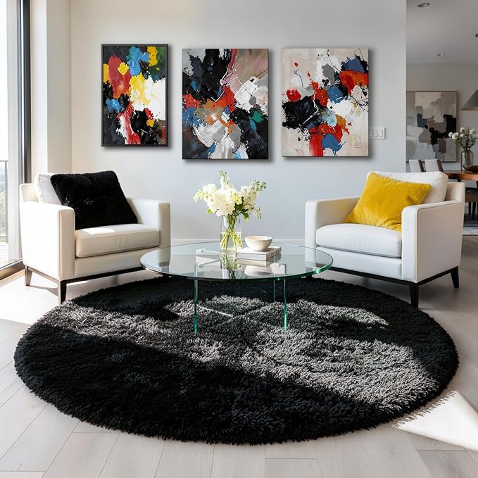 Amdrebio Black Shag Round Circle Rug 5Ft - Image 5