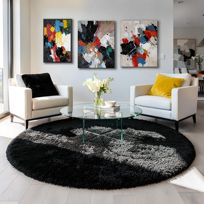 Amdrebio Black Shag Round Circle Rug 5Ft - Image 5