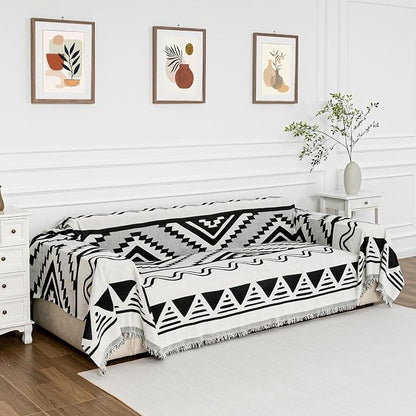 MYSKY HOME Sectional Couch Cover Black Boho Geometric Sofa Covers - Image 2