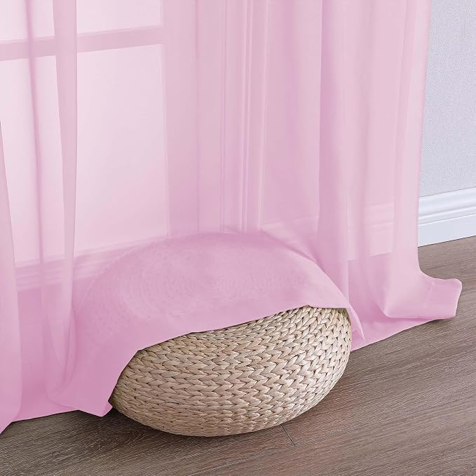 Light Pink Sheer Curtains 63 Inches Long 2 Panels Set, Light Filtering Sheer - Image 5