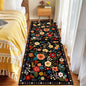 Floral Washable 2x6 Area Rugs Runner Entryway Hallway Black | Flower Carpet by RELEANY