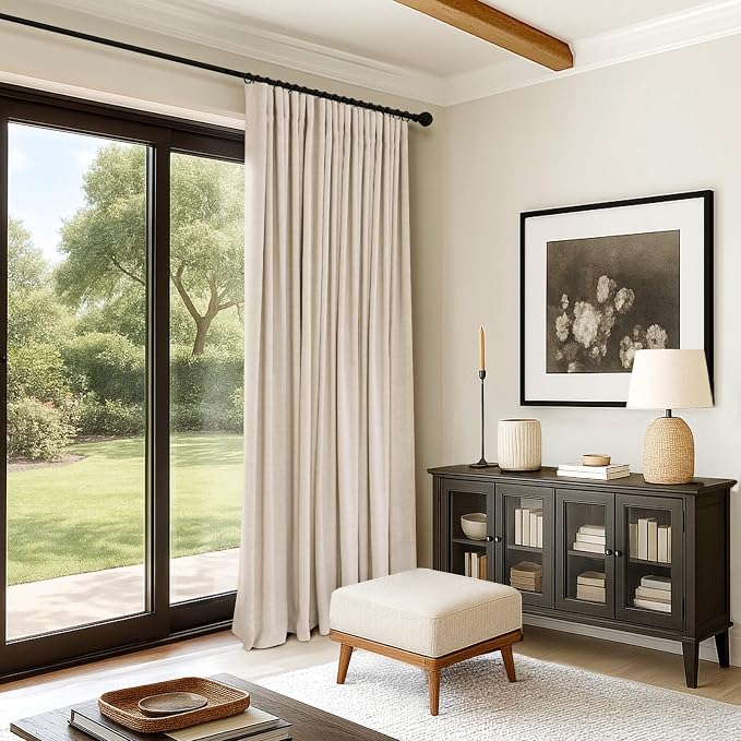 INOVADAY Linen Textured 100% Blackout Sliding Door Curtains 102x84 Oatmeal | 1 - Image 7