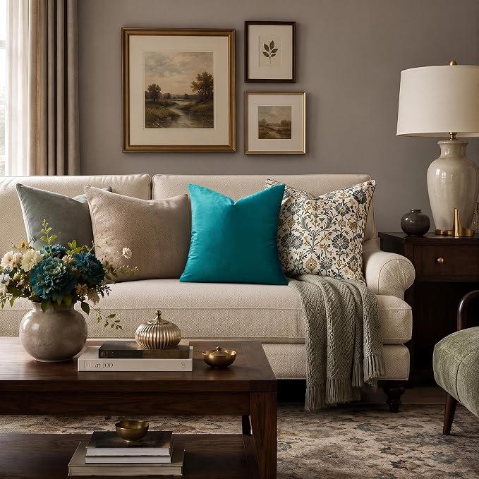 GIGIZAZA Teal Velvet Pillow Covers 24x24 Decorative Pillows Pack of 2 | Blue - Image 2