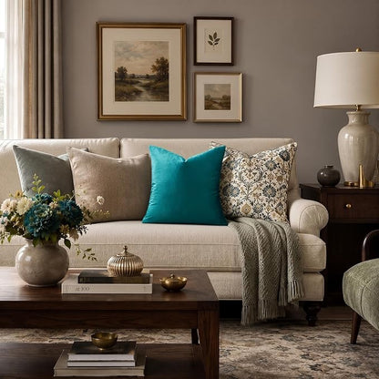 GIGIZAZA Teal Velvet Pillow Covers 26x26 Decorative Pillows Pack of 2 | Blue - Image 2