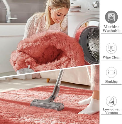OLANLY 3x5 Machine Washable Small Bedside Rug, Soft Fluffy Shaggy Rugs - Image 2