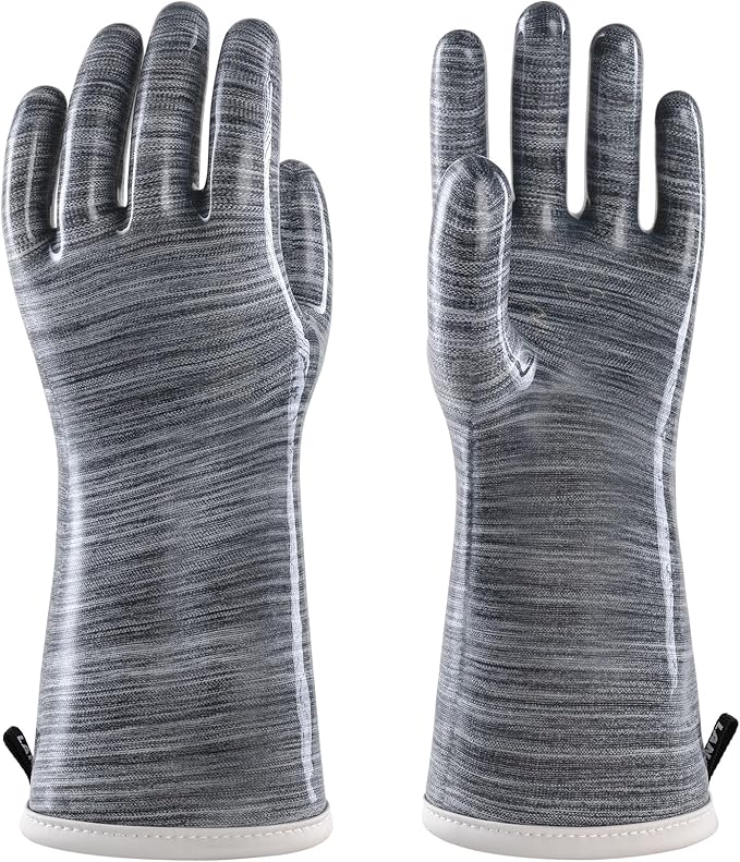 wahoo Liquid Silicone Smoker Oven Gloves, Food-Contact Grade, Heat Resistant Gloves for Cooking, Grilling, Baking, Grey, Large