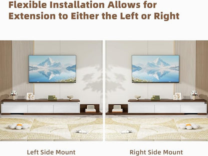 Extendable TV Stand with LED Lights, Modern TV Console with 3 Drawers, Wooden - Image 3