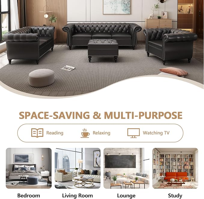 Chesterfield Loveseat Sofa, Modern Leather Small Sofa Couch 2 Seater - Image 8