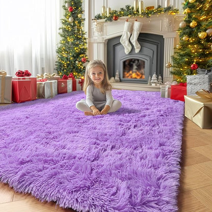 Amdrebio Purple Furry Shag Area Rug 5x8 by Amdrebio